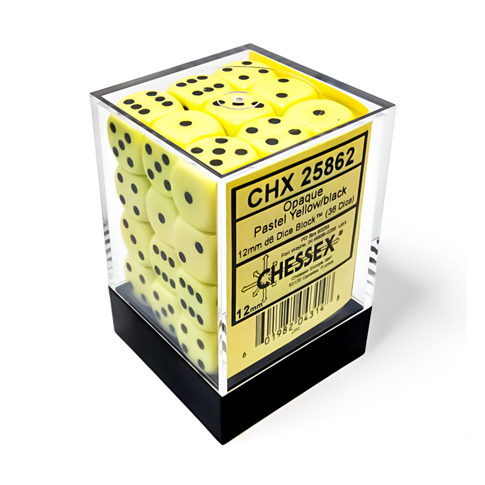 Chessex – Opaque Pastel 12mm D6 Dice Block – Yellow/Black