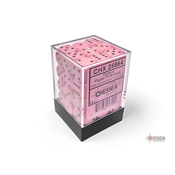 Chessex – Opaque Pastel 12mm D6 Dice Block – Pink/Black