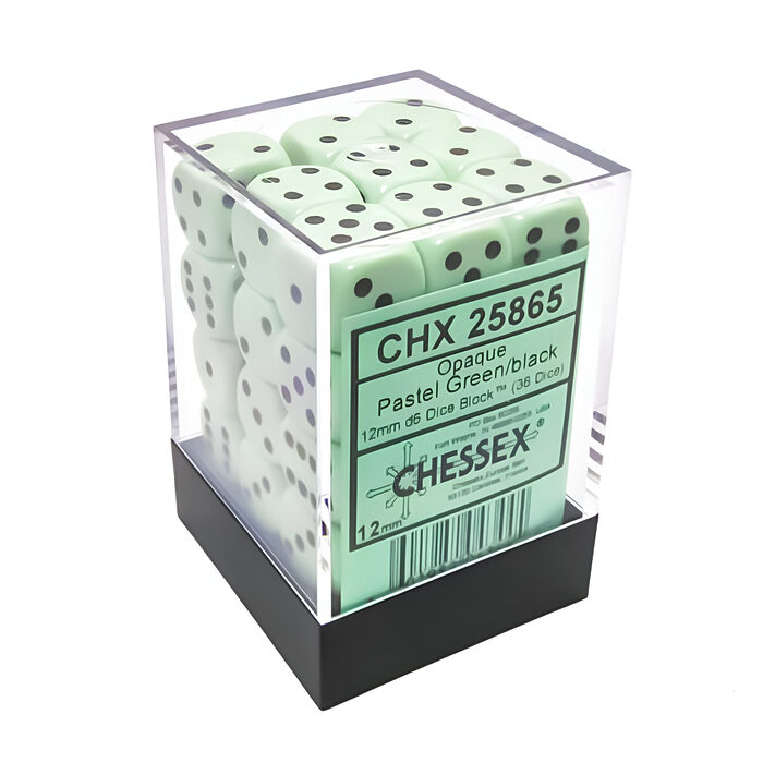 Chessex – Opaque Pastel 12mm D6 Dice Block – Green/Black