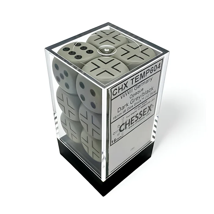 Chessex – Opaque WW2 16mm D6 Dice Block – German Dark Grey/Black 3