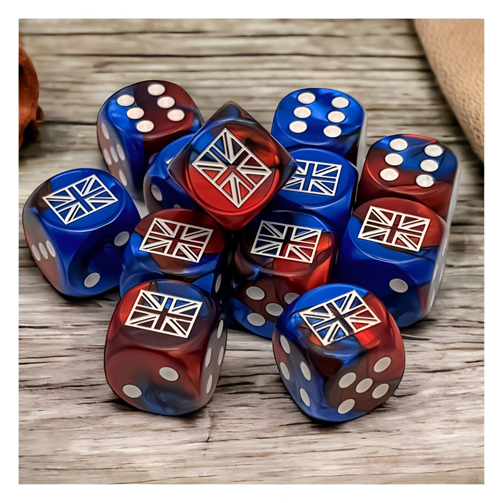 Chessex – Gemini WW2 16mm D6 Dice Block – United Kingdom Blue-Red/White