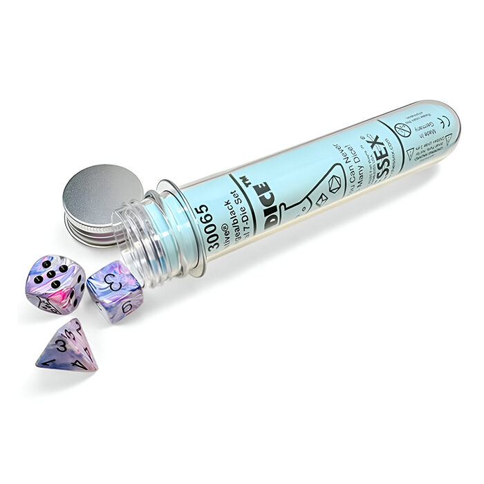 Chessex – Lab Dice 8 – Festive Polyhedral 7 Dice Set – Hydrangea/Black