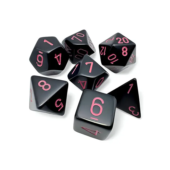 Chessex – Opaque Polyhedral 7 Dice Set – Black/Pink 3