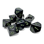 Chessex – Opaque D10 10 Dice Set – Black/Green