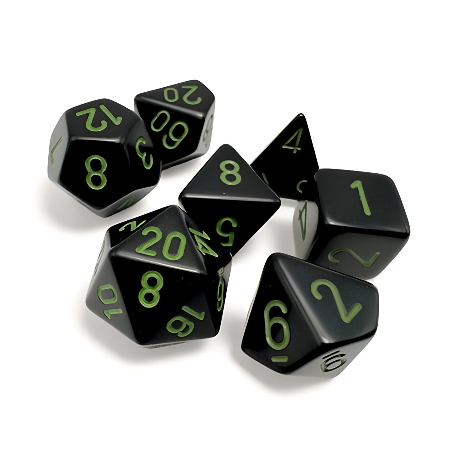 Chessex – Opaque Polyhedral 7 Dice Set – Black/Green