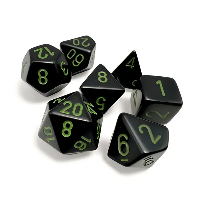 Chessex – Opaque Polyhedral 7 Dice Set – Black/Green 3