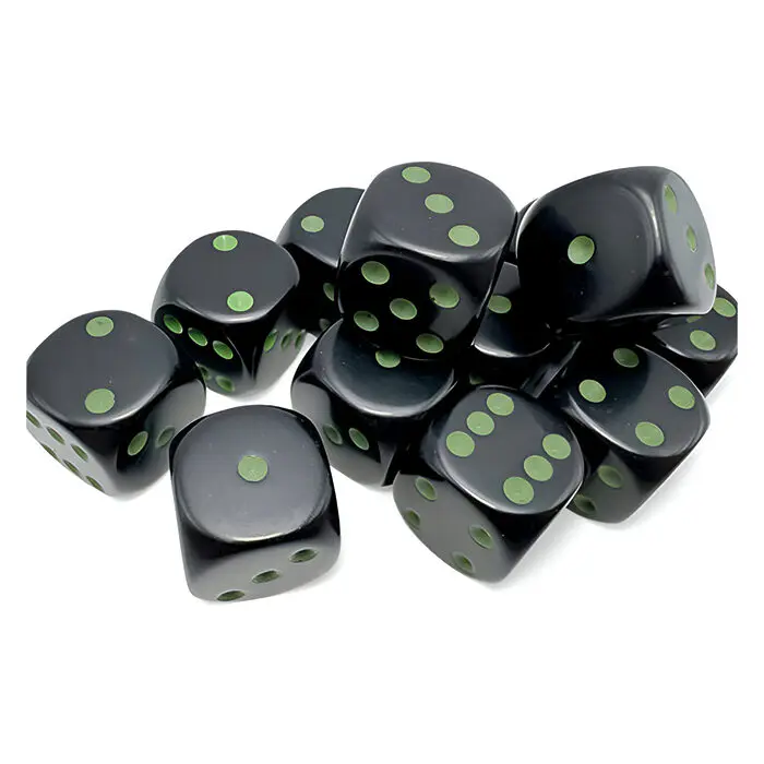 Chessex – Opaque 16mm D6 Dice Block – Black/Green 3