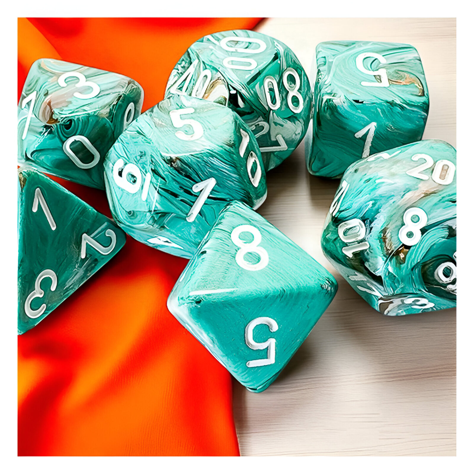 Chessex – Mega-Hedral Wave 2 7 Dice Set – Marble Oxi Copper 3