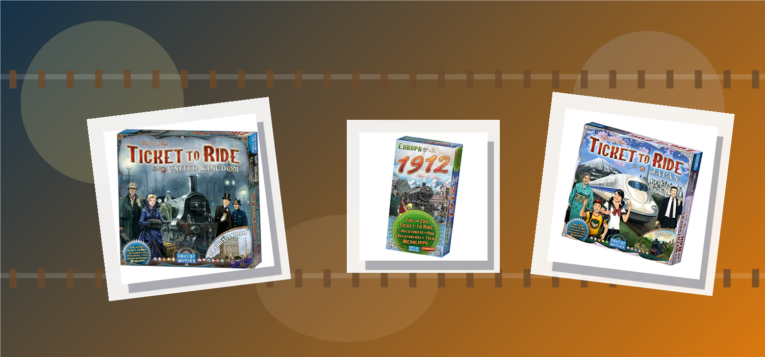 Ticket to Ride expansions buyer guide banner with three Ticket to Ride product boxes